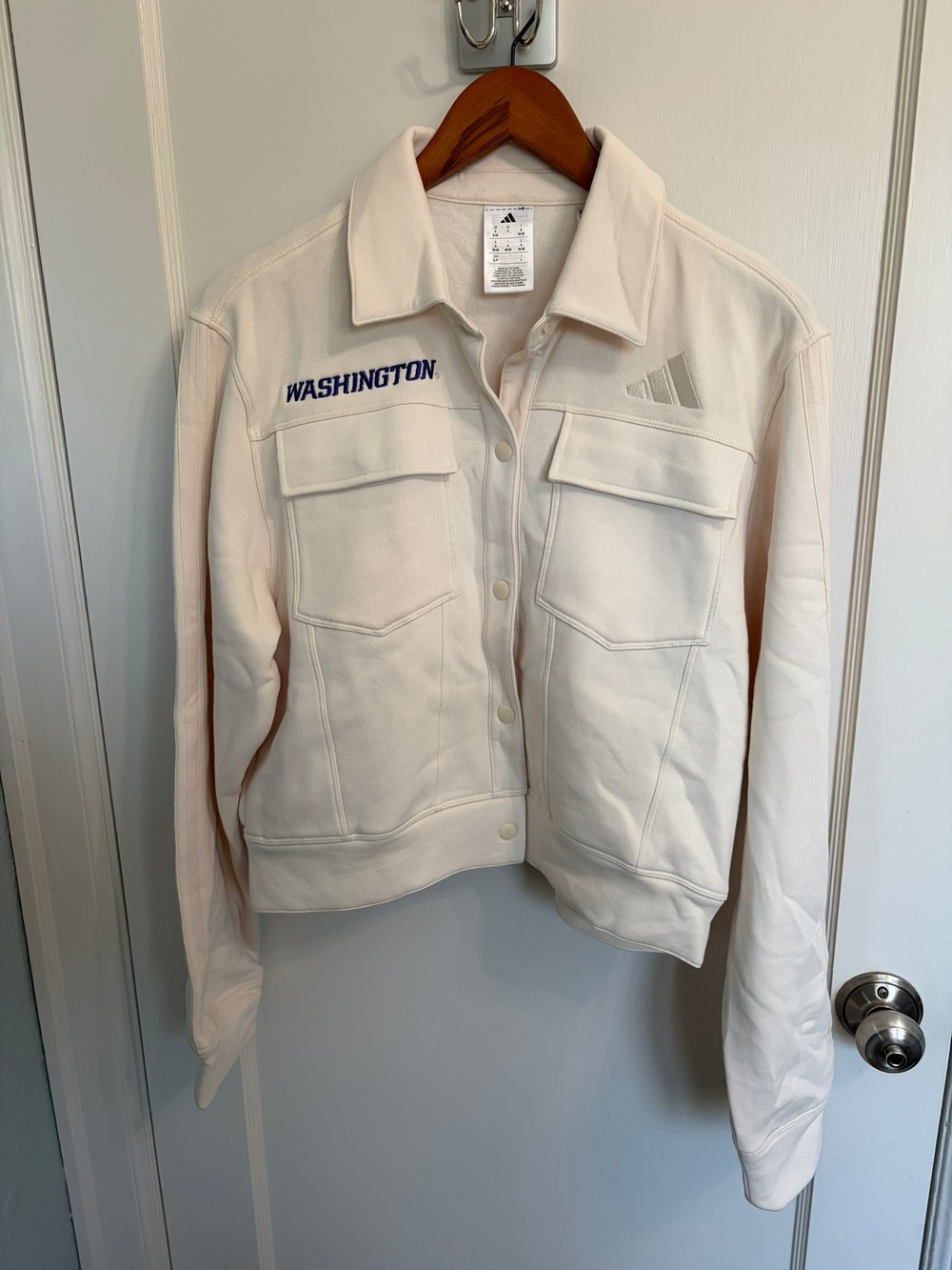 Adidas Washington Huskies Cream Trucker Jacket Women's S NCAA Snap Front